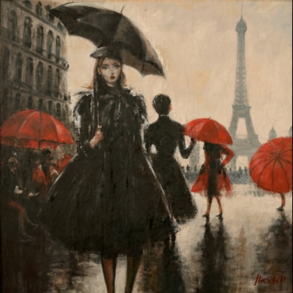 Piękna kobieta z parasolką, która chroni ją przed deszczem na ulicy w Paryżu